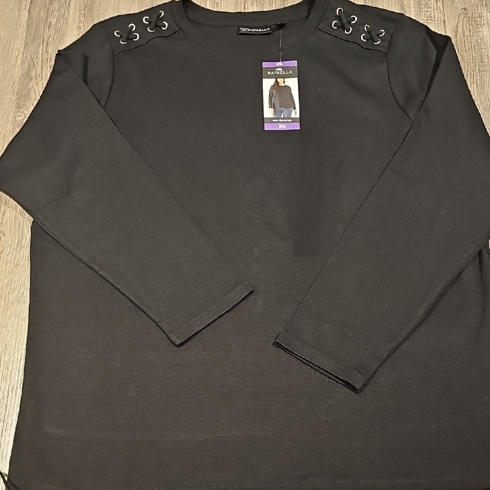 Rafaella Black Long Sleeve Top with Eyelet Details